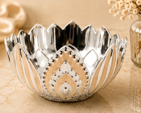 GS-128 Royal Lotus Petal Enamelled German Silver Bowl
